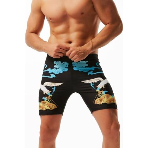 Chinoiserie Swimwear Mens Swim Trunks Plus Size Mid Waist Nylon Bathing Suit Sexy Fashion Totem Black/Blue/Yellow Swim Shorts