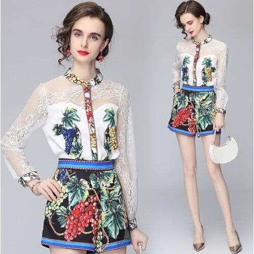 RoseDiary two Piece Set Women Single-breasted shirt+High waist shorts Sets Summer Womens Trouser Suits Bohemian Hollow Out