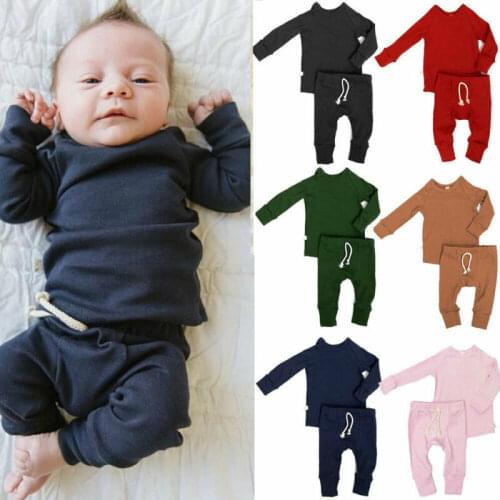 0-24M Newborn Infant Baby Girls Clothing Set Autumn Spring Long Sleeve Tops + Pants Soft Outfits Baby Costumes Solid