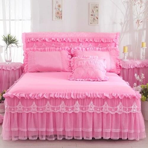 1 Piece Lace Bed Skirt +2pieces Pillowcases bedding set Princess Bedding Bedspreads sheet Bed For Girl bed Cover King/Queen size