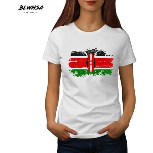 BLWHSA Summer Fashion Leisure Womens Kenya National Flag T-shirt Nostalgic Tops Good Quality Casual Kenya Fans Cheer Tee