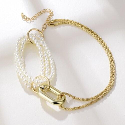 Lost Lady Vintage Simulated Pearl Chokers Necklace for Women Punk Layers Metal Chain Statement Necklace Wholesale jewelry Bijoux