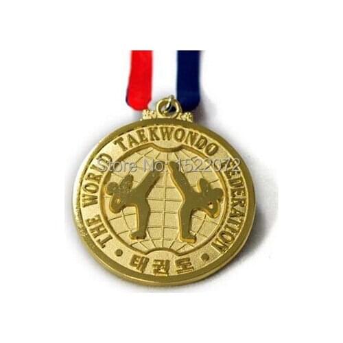 High quality and low price TAEKWONDO The World TKD Taekwondo Medal hot sales gold medals ribbon cheap custom medals coins