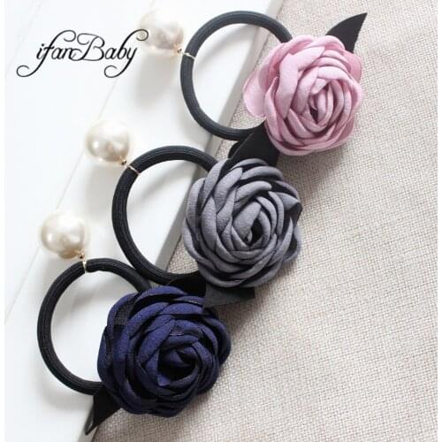 Fashion woman flower hair rope,Top quanlity burn flower hair ring with pearl girl hair flower 1pcs
