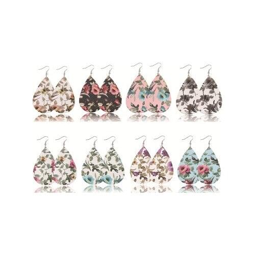 Fashion jewelry leather earrings ethnic style color drop earrings retro pu printing pendant earrings for women jewelry 2019