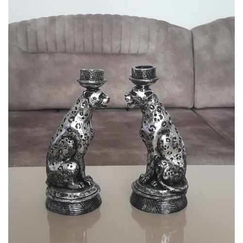 Fashion Flashlight 2li Silver Leopard Candlestick