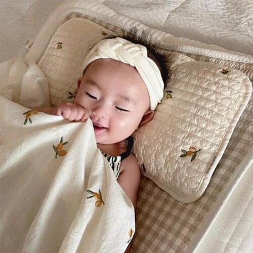 D0AF Infants Soft Cotton Pillow Cover Cute Embroidery Pillow Towel Baby Breathable Sleeping Pillow Towel