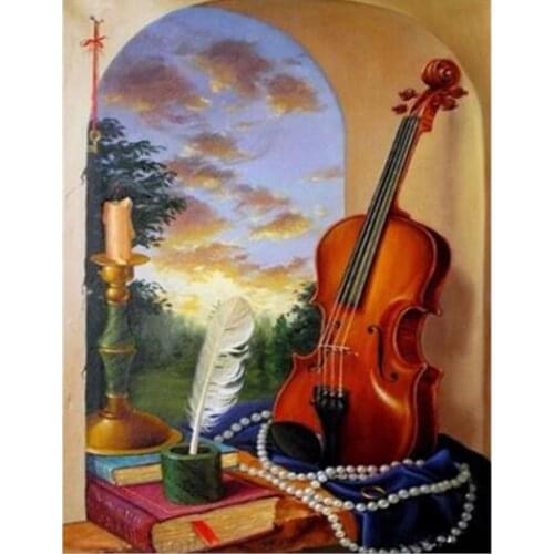 New Diy Diamond Painting Violin Landscape Mosaic 5D Full Square Diamond Embroidery Cross Stitch Kits for Retro Home Wall Decor