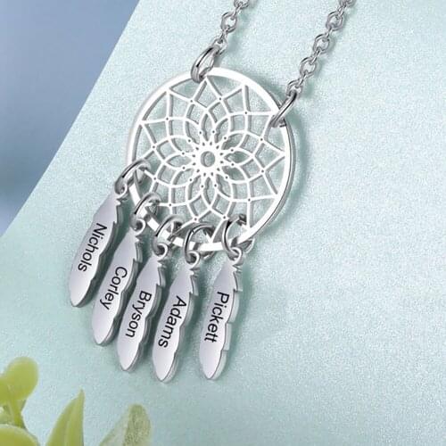 Mumuxing Personalized Creative Dream Catcher Necklace Custom Multi-Name Stainless Steel Necklace Childrens Jewelry Gift