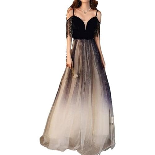 High-end Evening Dresses Atmosphere Queen Sling Spaghetti Strap Tassel Pleat Shiny Banquet Wedding Formal Prom Party Gowns 2021