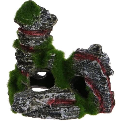 New 1PC Mountain View Aquarium Fish Tank Ornament Rockery Hiding Cave Moss Landscape Underwater Decor