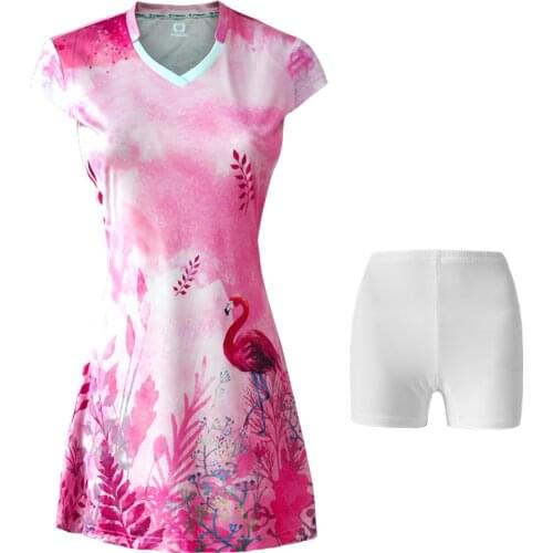 Summer New Short-sleeved Badminton Sports Dress Anti-empty Tennis Skirt with Bottoming Dress