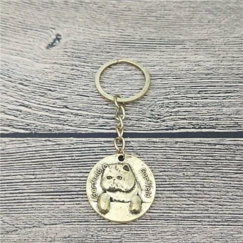 New Vintage Garfield Cat Keychains Antique Silver Plated Antique Bronze Garfield Cat Key Chains Keyrings Pet Cat Jewellery