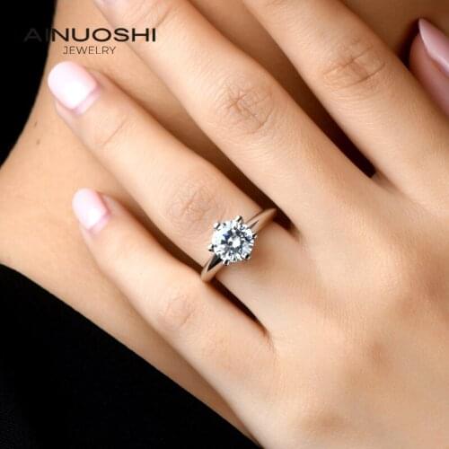 AINUOSHI Real 1/1.5/2/3ct D Color Moissanite Wedding Rings For Women Top Quality White Gold Color S925 Sterling Silver Jewelry