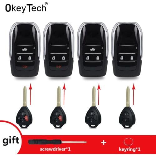 Okeytech For Toyota Reiz Camry Rav4 Yaris Corolla 4Runner 2019 2/3/4Button Modified Flip Folding Remote Blank Car Key Shell Gift