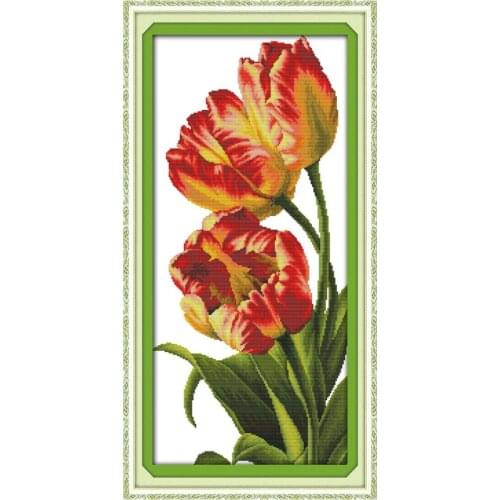 Tulip Flowers wholesale Canvas Cross Stitch Kits 11CT Accurate Printed Embroidery DIY Handmade Needle work Wall Home Decor