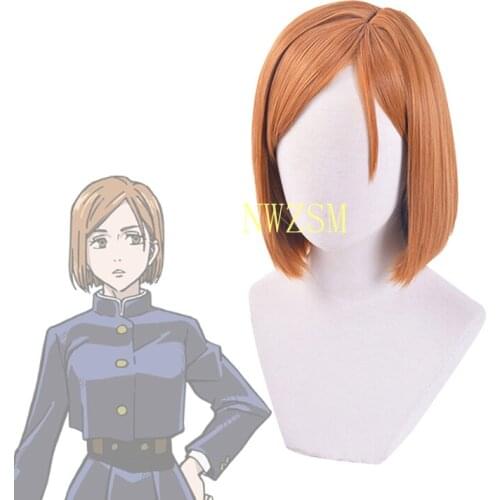 Anime Jujutsu Kaisen Nobara Kugisaki Cosplay Wig Brown Wig for Women Role Play Wig + Hair Cap Heat Resistant Synthetic Hair