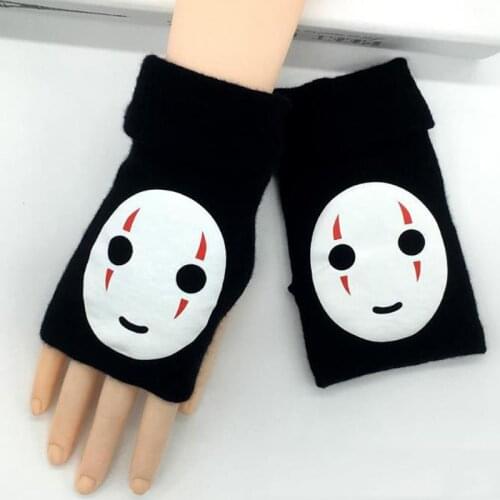 1 Pair Cute Anime Spirited Away No Face Man Gloves Half-fingered Gloves Knitted Mittens Cosplay Stuffed Plush Toys Gifts