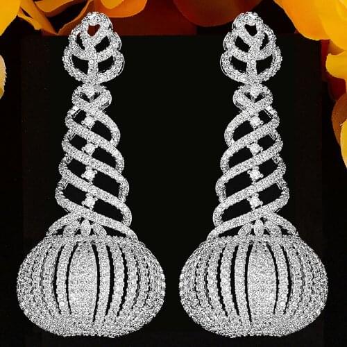 Blachette Luxury Shiny Lantern Leaf Dangle Earrings For Women Wedding High Quality Cubic Zirconia CZ DUBAI Bridal Jewelry New