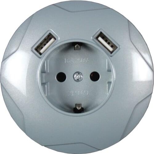 2019 new style USB Wall Socket Free shipping Double USB Port 5V 2A prise usb outlet steckdose CGY3-01 Grey color