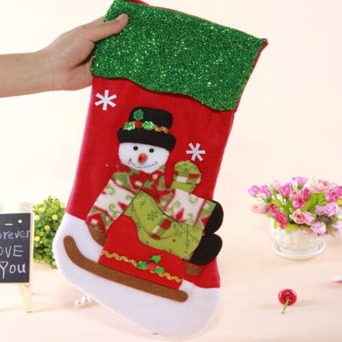 Christmas Supplies Cartoon Christmas Socks Green Edge Cartoon Stocking Santa Claus Deer Snowman Christmas Stockings Creative