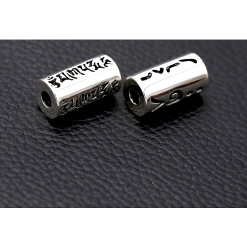 Handcrafted 925 Silver Tibetan Six Words Proverb Beads Pure Silver Buddhist OM Words Beads Sterling Necklace Pendant Beads