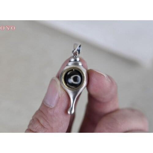 S925 Silver Retro Thai Silver Cross Pestle Dzi Bead Conch Pendant