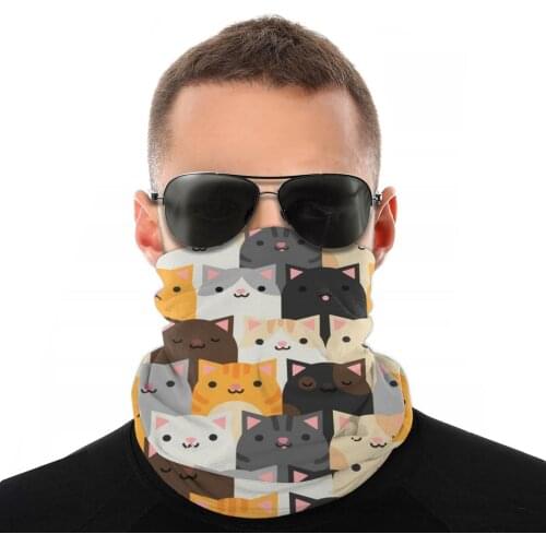 Cats Pattern Scarf Neck Face Mask Men Women Halloween Tube Mask Neck Bandanas Windproof Headwear Outdoor Hiking
