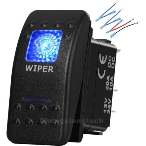 Blue Led 7 Pins DPDT ON OFF ON Rocker Switch Wiper Waterproof Overload protection For Car Boat 12v/24v+Jumper Wires Set