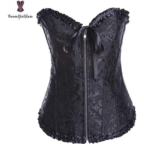 Corsets Sexy Womens Plus Size S-6XL Front Zipper Corsets and Bustiers Overbust Gothic Strapless Brocade Corselet Clothing 819