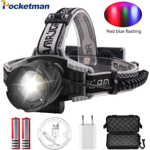 80000LM XHP99 Led Headlamp Best XHP70 Headlight High Power Head Lamp Lanterna Zoom Front Torch With Warning Light Power Display