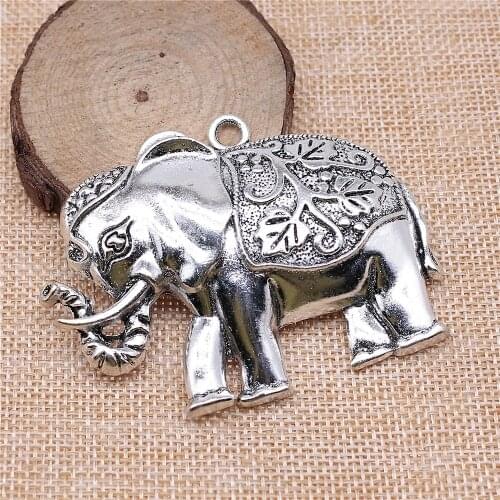 WYSIWYG 1pcs 74x50mm 2 Colors Antique Silver Color Antique Bronze Big Elehant Pendants Big Thai Elephant Charm