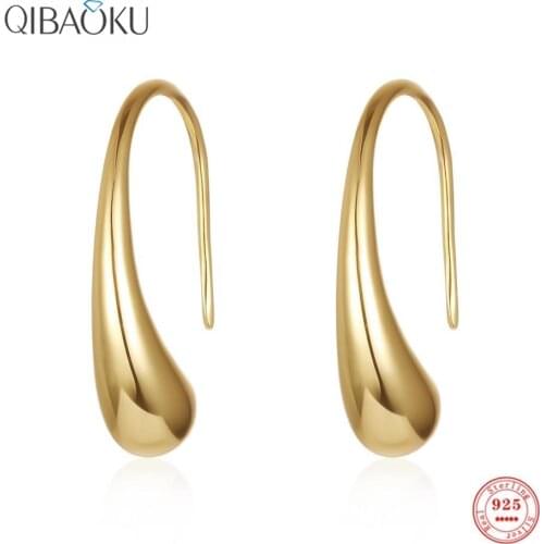 Sterling Silver 925 Earrings Glossy Water Drop Shape Ear Hook for Women Simple Generous Fashion Hoop Earrings Fine Gift