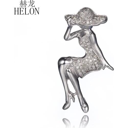 HELON Sterling Silver 925 Pave 0.3ct H/SI Genuine Natural Diamonds Women Fashion Fine Jewelry Elegant Pendant