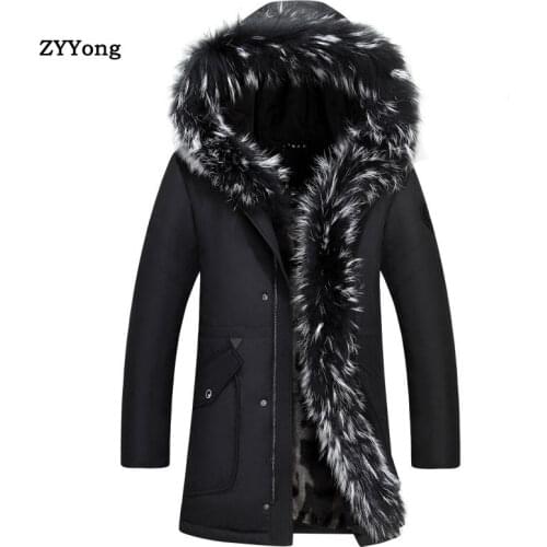 Winter Green Parka Coat Men Down Jacket Clothing Hooded Fur Collar Thicken Warm Liner Velvet Black Overcoat Clothes Outerwear