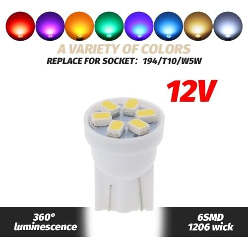 10pcs T10 1206 6SMD Car Dome Light 6 LED Bulbs Auto Reading Lights DC 12V Car Door Lights License Plate Lamp Super Bright