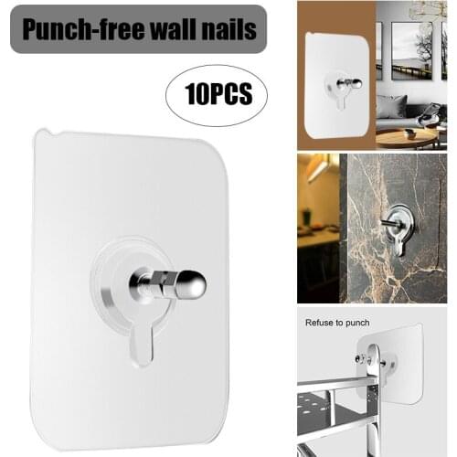10pcs Adhesive Wall Screws Hanging Nails Wall Hook Self Adhesive No Drilling Non-Trace SCIE999