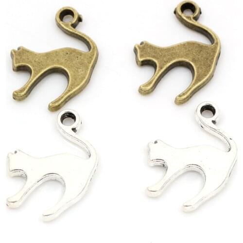 19x14mm 20pcs Antique Silver Plated Bronze Plated Cute Cat Handmade Charms Pendant:DIY for bracelet necklace