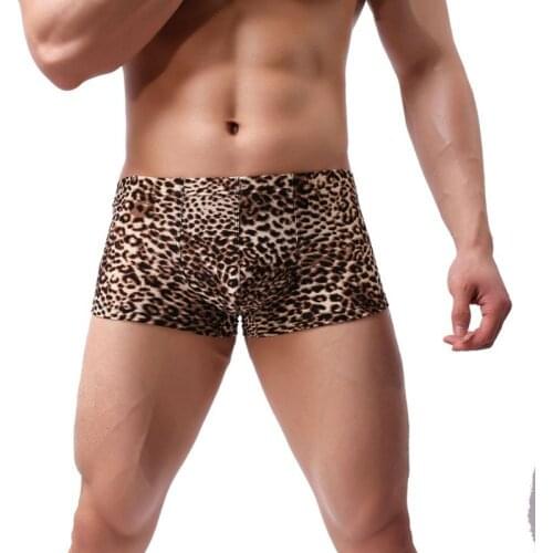 Sexy Mens Soft Breathable Leopard Print Pouch Boxer Shorts Men Fashion Design Stretch Underwear Trunks