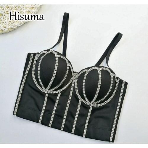 2021 summer new women V-neck strap beading rhinestones camisole Tube top bra one pcs belt pad wireless Corset female underwear