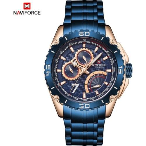 NAVIFORCE Man Wristwatch Fashion Sport Men Watch Top Brand Luxury Blue Gold Military Stainless Steel Quartz Male Clock Gift 9183