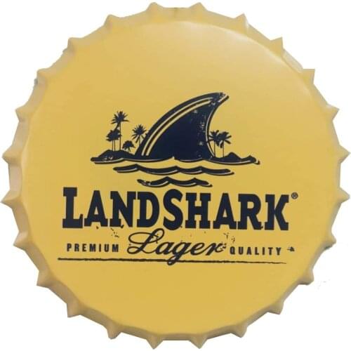Landshark Decorative Bottle Caps Metal Tin Signs Cafe Beer Bar Decoration Plat 13.8" Inches Wall Art Plaque Vintage Home Decor