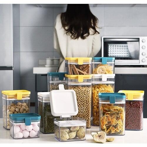 Grains Sealed Cans Chinese Style Kitchen Transparent Square Dried Fruit Storage Tank Moisture-Proof Rice Bean Storage Box