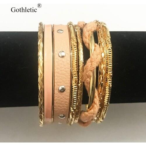 Gothletic 8pcs/Lot Gold-color Texture Metal Bracelets & Bangles Multilayer Indian Bangle Set Women Fashion Jewelry