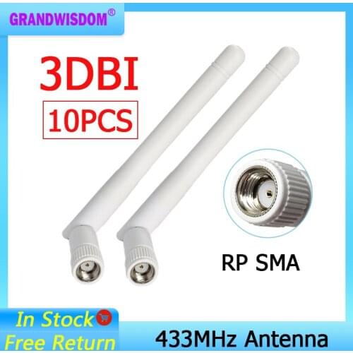 10pcs 433MHz antenna 3dbi RP-SMA Connector 433 mhz antena rubber waterproof for wireless watermeter Gasmeter Lorawan Emeter