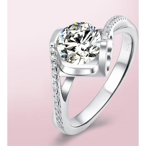 925 Silver Moissanite Ring Romantic setting round excellent cut 4 claws Engagement Anniversary Gift