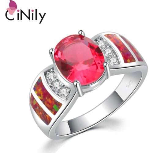 CiNily Created Red Fire Opal Kunzite Cubic Zirconia Silver Plated Ring Wholesale for Women Jewelry Ring Size 6 7 8 9 10 OJ8917