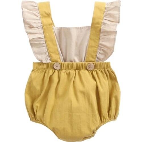 Newborn Baby Girls Ruffle Romper Summer Babys Girl Short Sleeve yellow/pink Romper New Bebes Jumpsuit strap Clothing