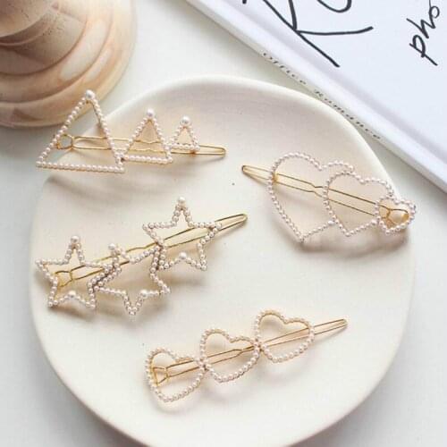 Korea Fashion Pearl Love hearted Five-pointed star Hairpin Geometric Triangle Hairpins Women Girls Hair Styling Accessories