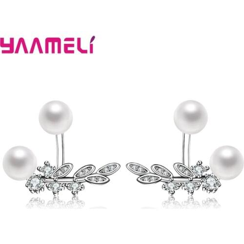 Korea Women Stud Earring 925 Sterling Silver 5A Grade Cubic Zircon Pearl Ear Brincos Wedding Party Accessories Gift